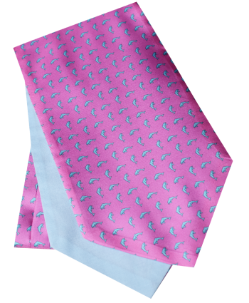 Fine Silk Light Blue Dolphins Design Cravat in Perky Pink